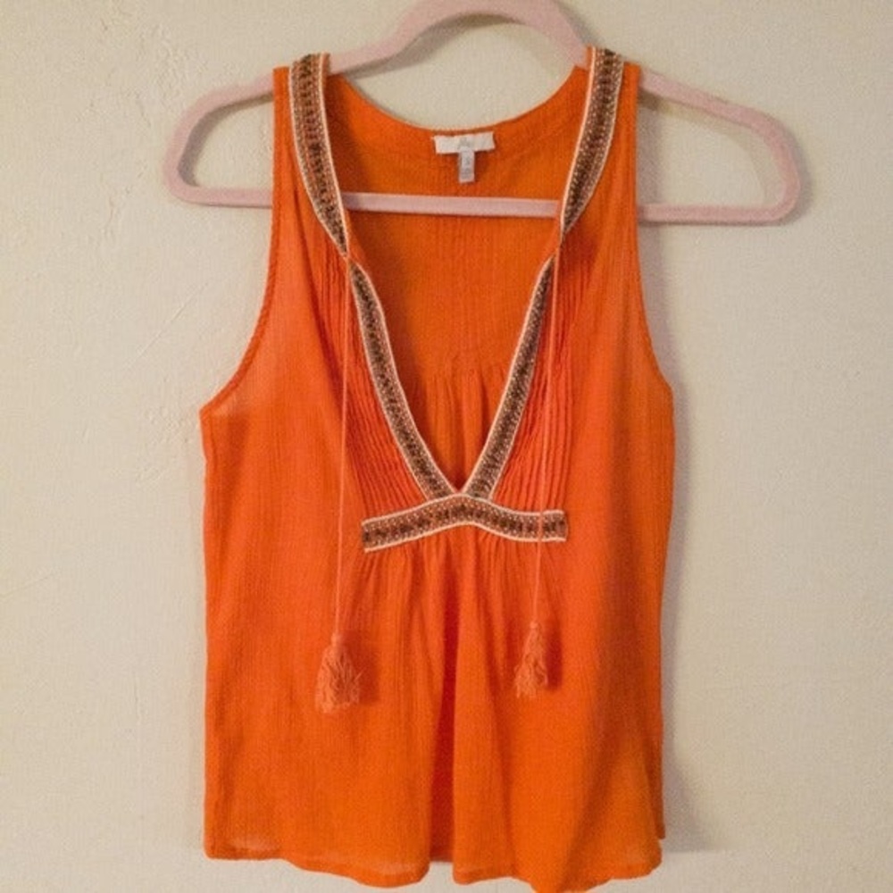 Joie Orange Beaded Gauze Tank Blouse